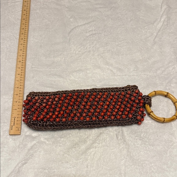 Brown and Red Beaded Clutch with Bamboo Handle Coldwater creek - Picture 2 of 4
